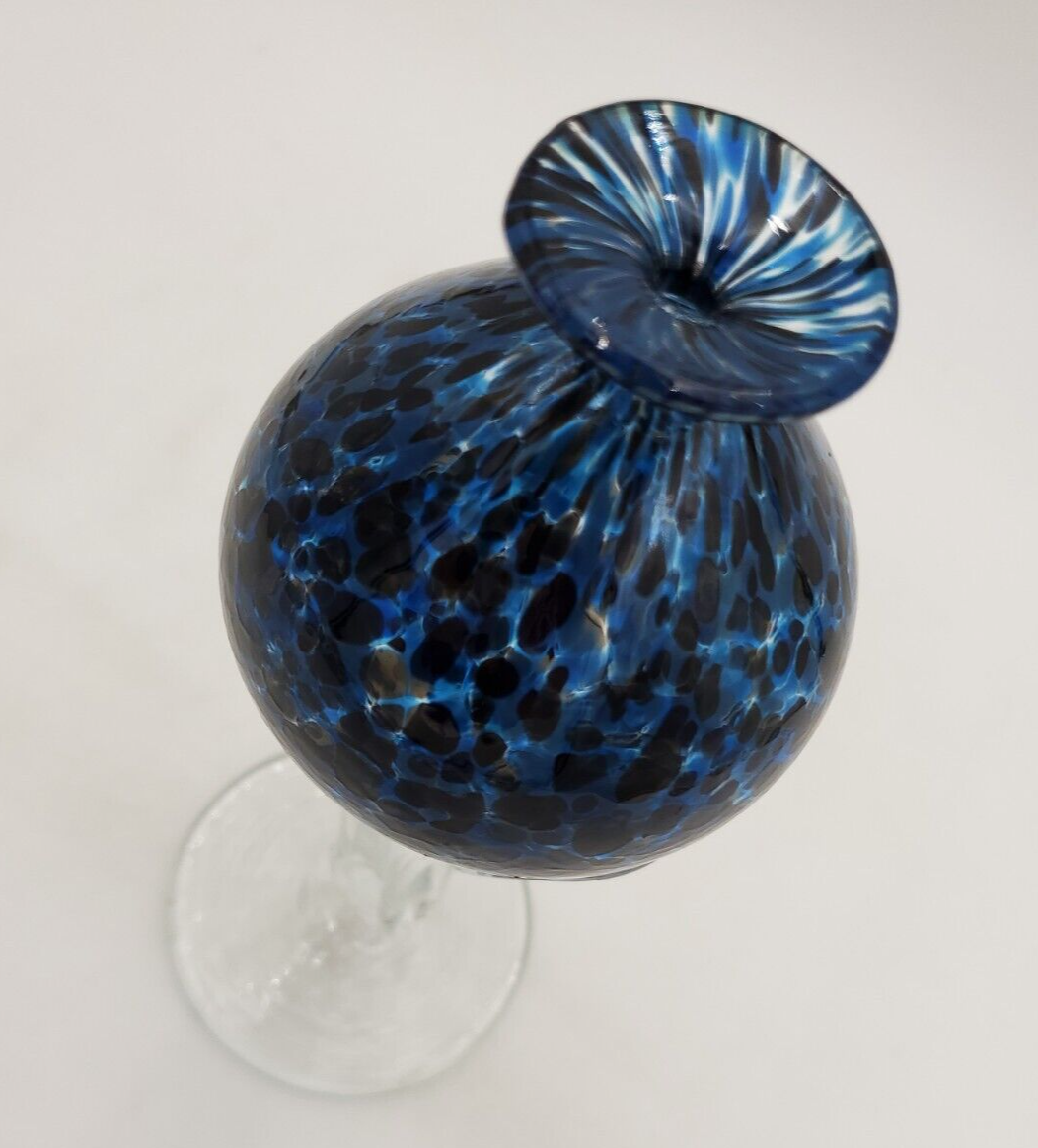 Beautiful Blue Blown Glass Vase By Art Master RON MYNATT, Signed 1999
