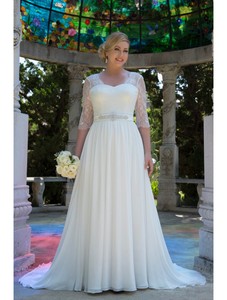 lace chiffon modest plus size wedding dresses 3 4 sleeve bridal gown plus size wedding dresses with 3 4 sleeves