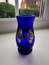 Stunning Laugharne Combat Blue & Silver Overlay Signed Art Glass Vase