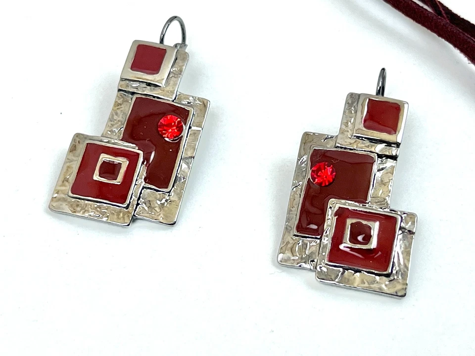 Juego de Collares y Pendientes para Mujer Abstractos Geométricos Rojo Rubí Piedras de Metal de Color Rubí Foto 4 de 4