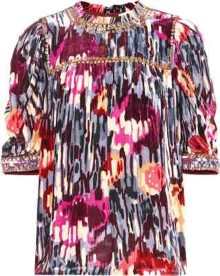 Ulla Johnson Jive Abstract Ruffle Embroidered Print Velvet Tunic