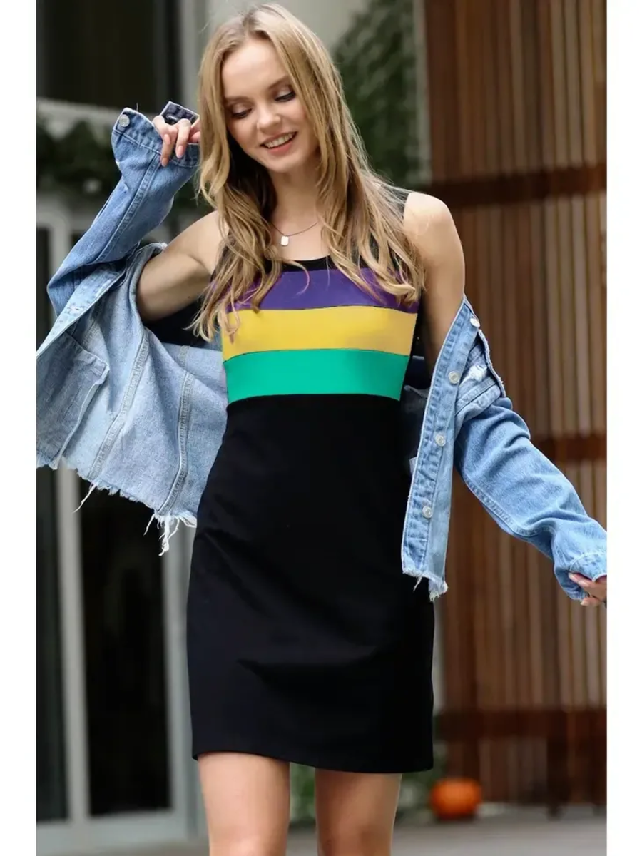 black mardi gras dress Sleeveless Color Block Tank tank top Mardi Gras krees Kateleya Bow Detail Midi US WOMEN SIZE:7.5