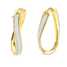 Wellingsale 14k Yellow Gold 7mm Glitter U-Hoop Earrings (30 x 12 mm)