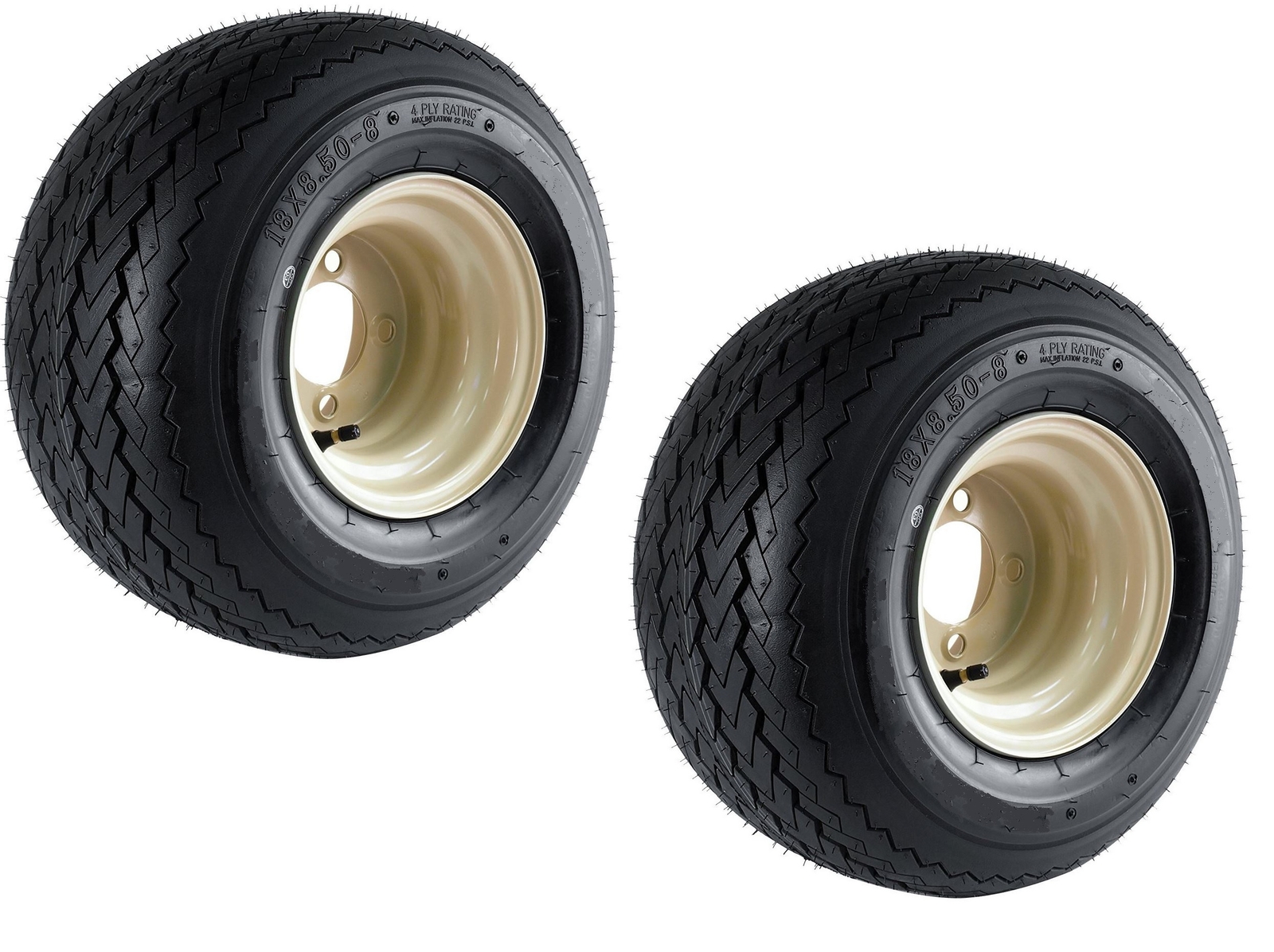 2-Pack Club Car Beige Tan 18x8.50-8 Golf Cart Tire on 4-Lug Rim