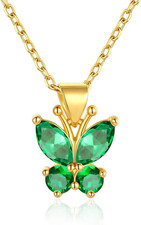 Butterfly Necklace May CZ Birthstone Gold Plated Pendant 16'' Chain Jewelry Gift