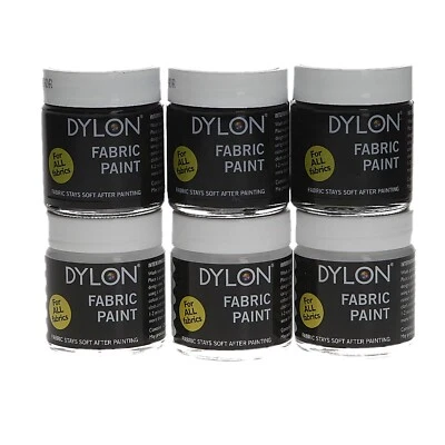 Dylon Fabric Paint 25ml 3 x Black and 3 x White Total 6 Pots Clothing Paint