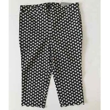 TALBOTS Chatham Crop Pants Women  s 14P Black White Floral Print Stretch NWT