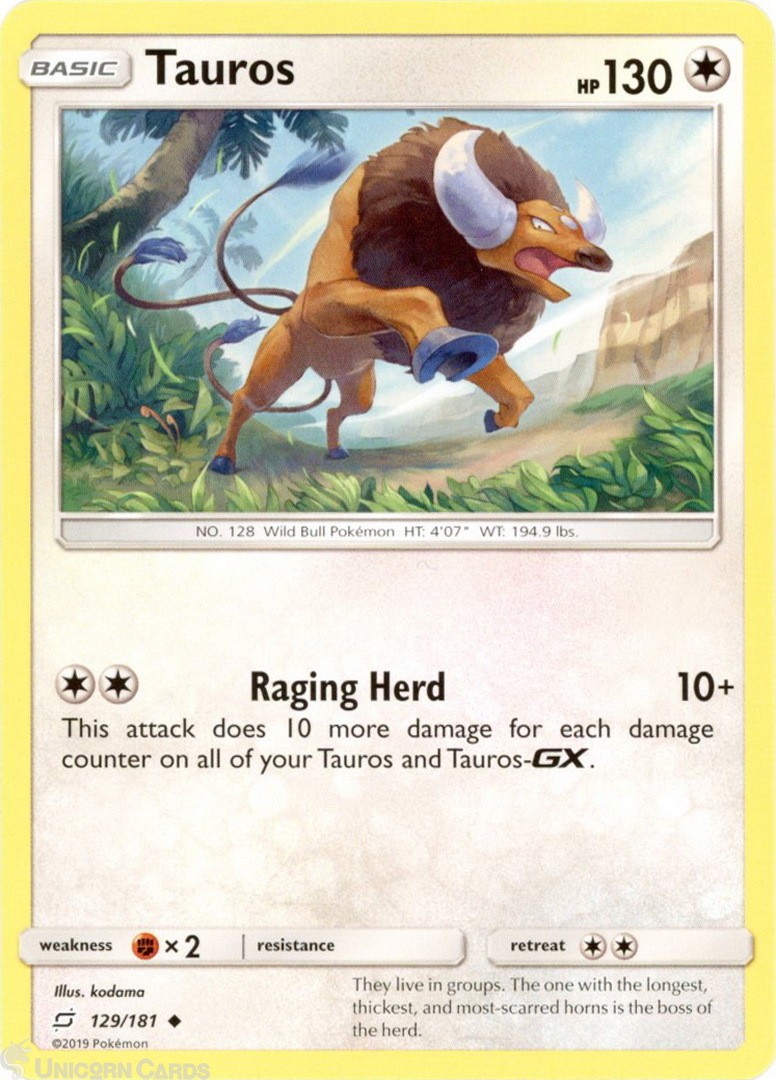 Tauros 129/181 : Uncommon Mint/Near Mint Pokemon Card : SM09: Team Up