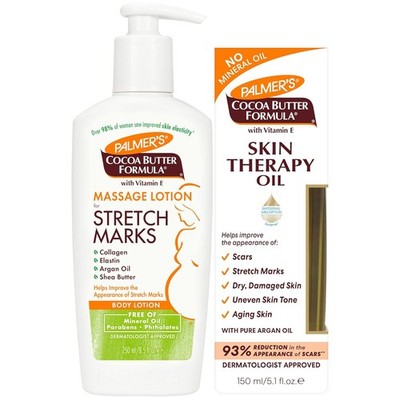 Palmer's Stretch Mark Care Body Lotion + Body Oil Bundle, Cocoa Butter Formula w