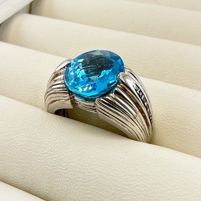 #ad Victoria Wieck Ring Blue Topaz Gemstone Sterling Silver 925 Oval Size 8 HSN $89.00