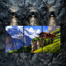 3pcs Large Mountain Hut in The Swiss Mountains Wall Art Canvas Unframed/Framed