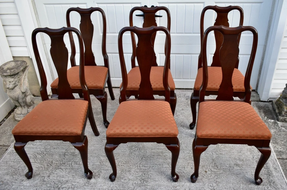 Juego de seis sillas Queen Anne de caoba vintage Ethan Allen Foto 3 de 4