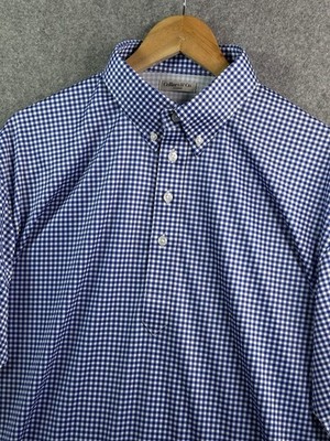 Collars & Co Blue & White Gingham Plaid Dress Collar Polo Shirt XL NEW