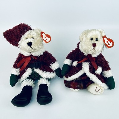 Ty Attic Treasures Mr & Mrs Claus Teddy Bear Plush Pair Christmas Santa Holiday