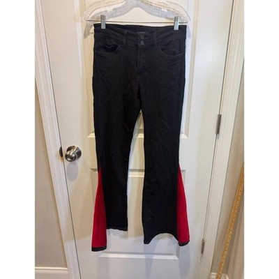 Flying Monkey Women Flare Jeans Black Red Contrast Side Panel Flawed Size 28