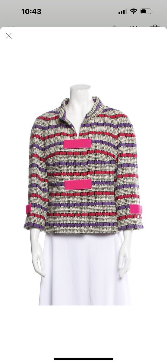 CHANELジャケット 6.7K New Chanel 2017 Pink Tweed 17 White Jacket 34 36 2 4 6