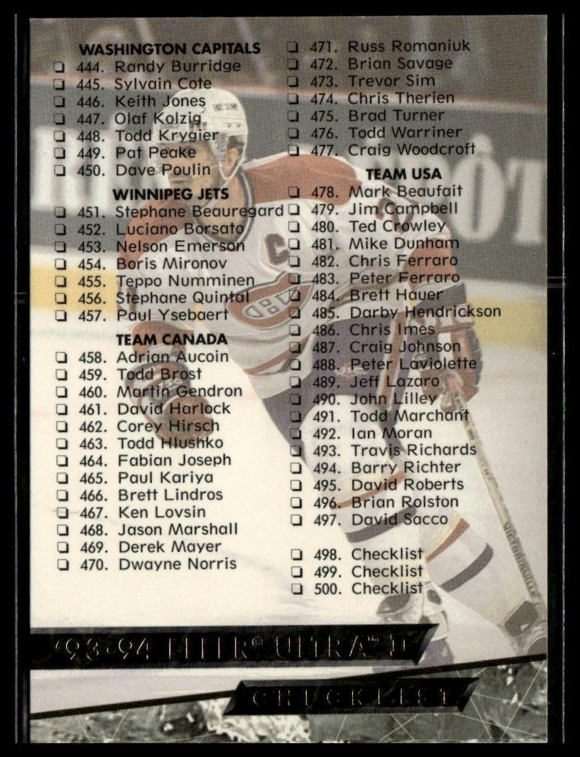 1993-94 Fleer Ultra #500 Checklist Various