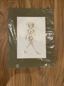 Original Sema Bicik Signed 2004 Figurative Nude Drawing Painting Matted Artwork