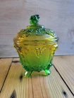 Vintage 1950s Jeanette Glass Footed Candy Dish With Lid Yellow Green Ombré