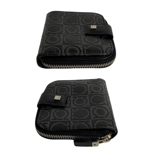 Salvatore Ferragamo Gancini 钱包黑色皮革双折拉链 - 第 4 张/共 10 张
