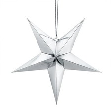 Silver Star Mirrored Paper Hanging Decoration 45cm