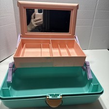 Vintage CABOODLES 3 TIER Makeup Storage Case ORGANIZER  MIRROR Pink  Green