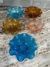 Colony Italian Waffle Glass Ruffle Dessert Bowls Set Of 5 Vintage