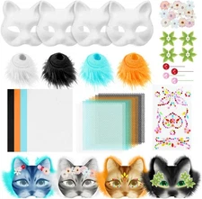 Auch DIY Therian Mask Kit 46Pcs with Felt Furs Eye Meshes Furry Cat Masks Sets C