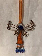 Stained Glass copper Angel Ornament Sun Catcher w/ beads 5  
