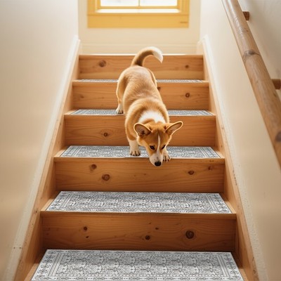 Light Gray Solid Color Patterned Printed Stair Mats, Anti-Slip Stair Carpet, S