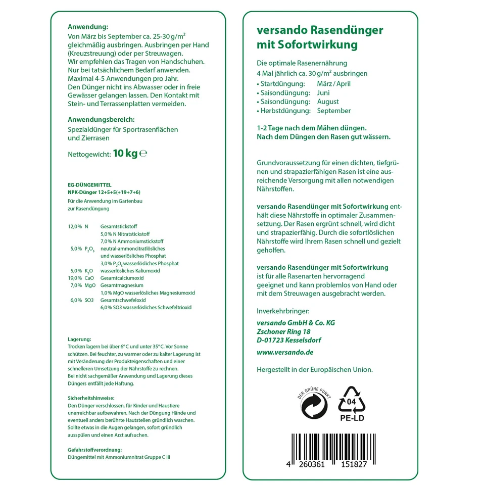 30kg Rasendünger NPK Frühjahrsdünger 1500m²  grüner Rasen ohne Moos & Unkraut ! - Bild 4 von 4