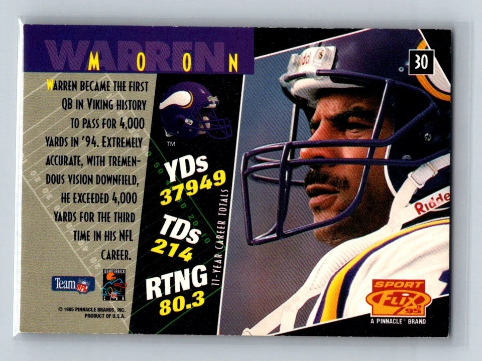 Warren Moon 1995 Sportflix #30 Minnesota Vikings - Image 2 of 2