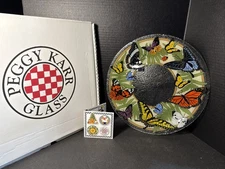 Peggy Karr Fused Glass 13.5” Butterfly Plate Edge Signed Vintage Spring Floral