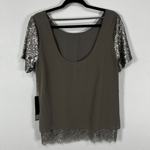 BKE Boutique Sequin Top Women's S Gray Eyelash Lace Trim Lined - Picture 4 of 17