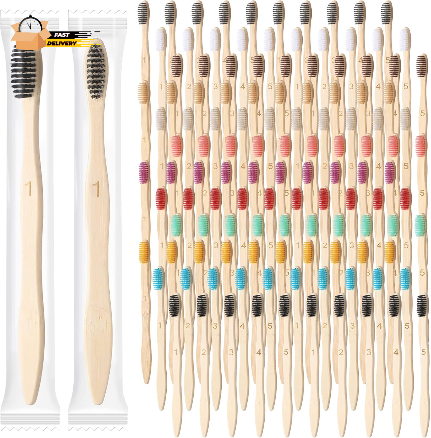 120 Pcs Bamboo Toothbrushes Bulk Soft Bristle Individually Wrapped Trave
