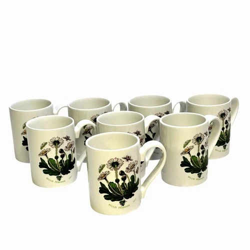 Portmeirion Vintage Botanic Garden England 'Daisy' Back Strap Handle Mug Set 8