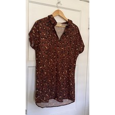 Sezane Will Linen Mini Dress Brown Leopard Print Sz Fr 36 US 4 XS Small