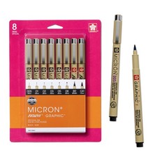 Pigma Micron, Graphic  Brush Fineline Pens, Archival Black Ink, 8 PK 30067