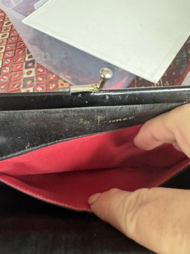 Vintage Paris Style patent leather clutch Snaps On Top Zips On Bottom Black - Picture 2 of 7