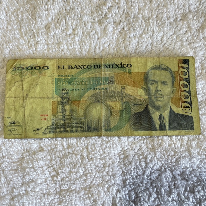 🇲🇽  1985 Mexico 10000 Pesos Banknote, Lazaro Cardenas, Coyolxauhqui, UNC