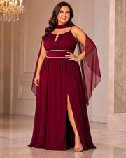 Oleg Cassini Burgundy Chiffon Sleeveless Bridesmaid Dress Plus Size 24W