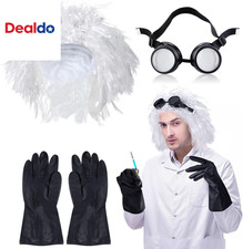 3 Pcs Mad Scientist Costume Set White Wig Black Gloves Goggles