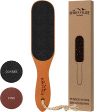 Pumice Stone Foot File - Wooden Pedicure Feet Scrubber with Handle for Callus, D