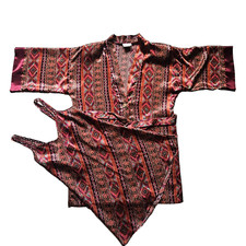 VTG California Dynasty Womens Satin Robe Camisole Set Multicolor Geometric