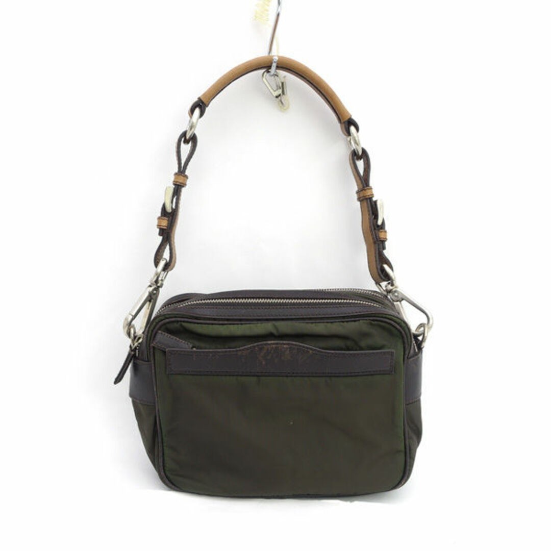 PRADA semi shoulder bag green brown Bag Back BAG Handbag brand Used 0990014919 thumbnail 2