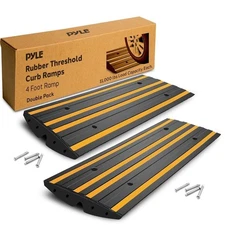 Pyle 4 Ft. Double Pack Rubber Threshold Curved Curb-Side Ramp (Yellow)