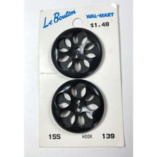 2 Le Bouton Flat Black Sewing Buttons 1 1/8" (28MM) 2 Hole New on Card vn