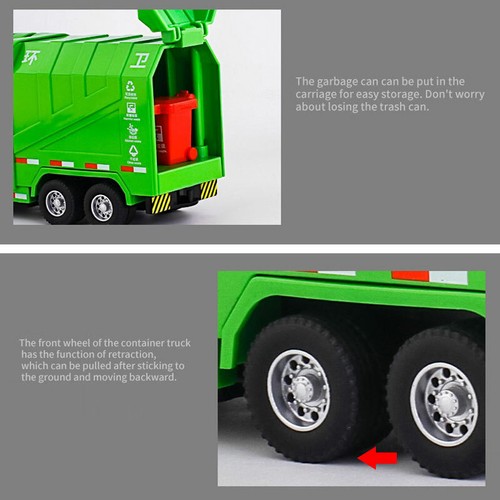 1:50 Scale Garbage Truck Toy Diecast Model Car Alloy Toy Trucks for Kids Boys - Picture 9 of 12