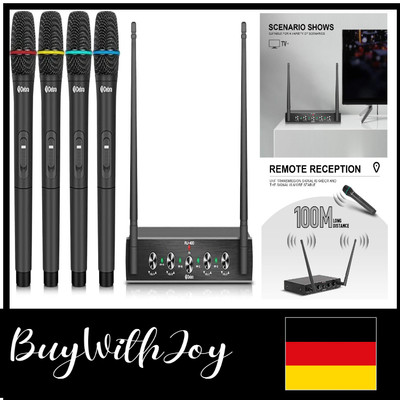 UHF 4-Kanal Drahtloses Mikrofon System mit Lavalier Headset & Handhelds