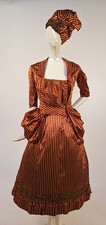 1880  S VICTORIAN FRENCH REVOLUTION BASTILLE DAY BUSTLE DRESS W TIPPED CAP